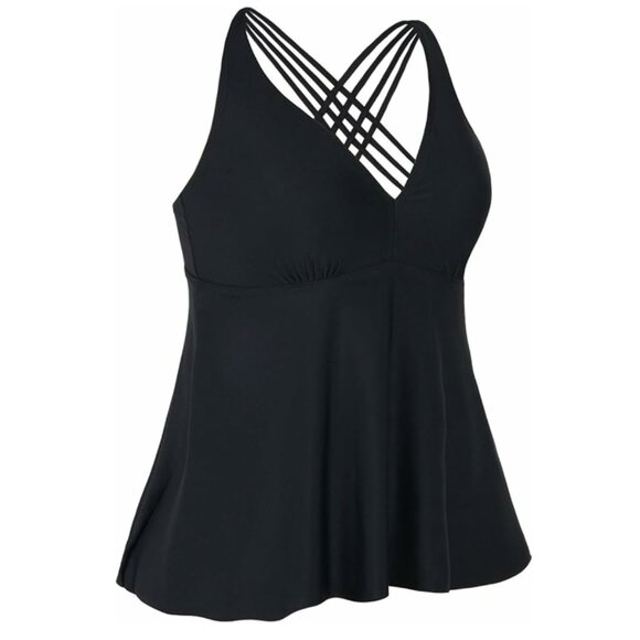 NWT Black Tankini Swimsuit Cross Back Flowy Swim Top - Modest Coverage -Size 14 - Picture 7 of 10